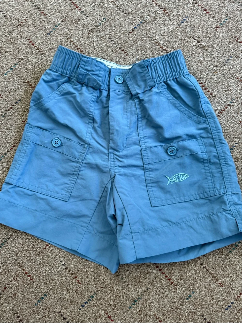 AFTCO Boys Blue Fishing Cargo Shorts Size 22 (6/7) Elastic Waist